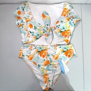 Cupshe Floral Bikini Set Tie Front High Waist NWT Medium